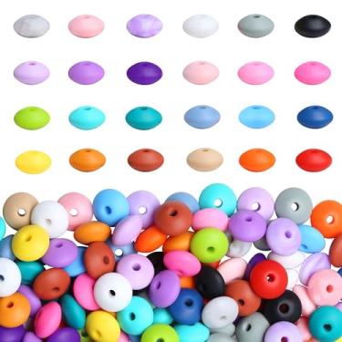 Imagem de QINJIEJIE 200 contas de silicone de lentilha, 24 cores 12 mm contas focais de silicone para chaveiro Makink contas espaçadoras para canetas, pulseira, colar, artesanato