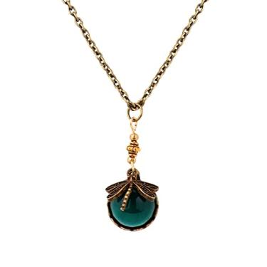 Imagem de MINACHI Colar vintage banhado a ouro com pingente de joia para mulheres, Zinco, Esmeralda sintética