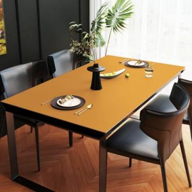 Imagem de Almofada de mesa de material PU de cor sólida, toalha de mesa impermeável de luxo, capa de mesa resistente a manchas para mesas retangulares - laranja||100 x 100 cm