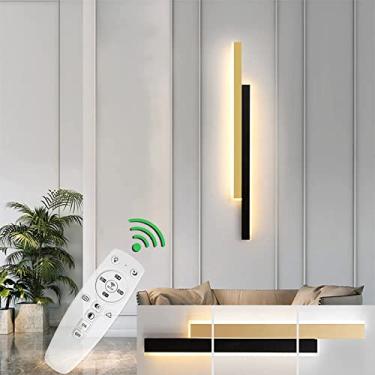 Imagem de Luminária de parede dourada interna com controle remoto para cima e para baixo, luminária de parede LED moderna de alumínio preto com faixa longa, arandela, luzes de lavagem de parede para s