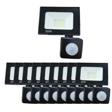 Imagem de Kit 10 Refletor Led 20w com Sensor de Presença, Holofote Bivolt, Branco Frio 6500k, Iluminação Externa