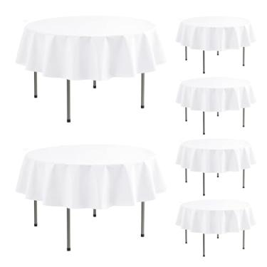 Imagem de Enjoyidea Toalha de mesa redonda de vinil com forro de flanela - pacote com 6 toalhas de mesa brancas à prova d'água de 152 cm - Capas de tecido PEVA à prova de derramamento para piquenique, festa