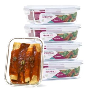 Imagem de Kit 5 Pote 1040ml Vidro Hermético Marmita Mantimento Fitness