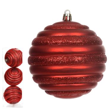 Imagem de Bola decorada natal no pvc C/3 und (vermelho) 10cm