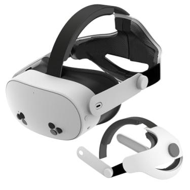 Imagem de Compatível com alça de cabeça respirável ajustável Meta Quest 3/3S com design ergonômico de espuma viscoelástica para maior conforto de jogos VR (branca)