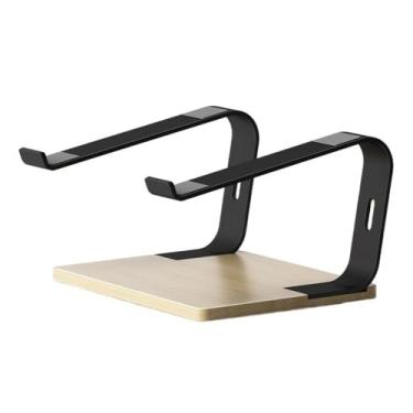 Imagem de Suporte para laptop Suporte para laptop para mesa, suporte ergonômico de alumínio para laptop com base de madeira Elevador para laptop(Preto)