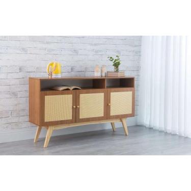 Imagem de Balcão Buffet Para Sala De Jantar Mdf Freijó Pés Taeda 3 Portas Com Ni