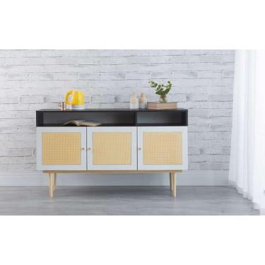 Imagem de Balcão Buffet Pés Palito Madeira 3 Portas Com Nichos Mdf E Palhinha Es