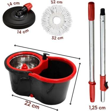 Imagem de Mop Giratório 360 Balde De 8l Com Cesto Inox Limpeza Refil Cor Preto/v