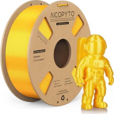 Imagem de AICOPYTO Filamento Pla Silk Gold 1,75 Mm, Filamento Brilhante Para Impressora 3D Sem Obstrução, Bobina De 1 Kg (2,2 Lbs), Probabilidade De Precisão Dimensional +/- 0,02 Mm, Adequado Para A Maioria
