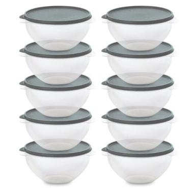 Imagem de Kit 10 Pote de Plástico Hermético 500ml Marmita C/ Tampa Bowl Redondo 