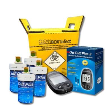 Imagem de Kit Medidor Glicose + 100 Tiras On Call Plus + 1 Coletor Perfurocortan