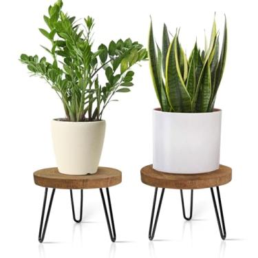 Imagem de OBTAIN Suporte Para Plantas Interno E Externo, Banco De Madeira Plantas, Meados Do Século Internas, Moderno Madeira, Flor Vime, Plantador Rústico Boho Baixo Curto, Adequado Vasos 5 A 15 Polegadas (M