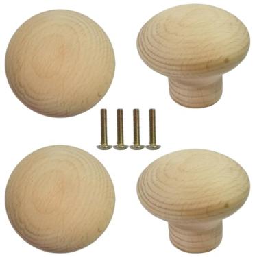 Imagem de Jaswass Puxadores grandes de madeira de 5 cm para armários e gavetas puxadores redondos grandes de madeira natural puxadores de gaveta de móveis inacabados puxadores de puxadores com pacote de 4 (2,3