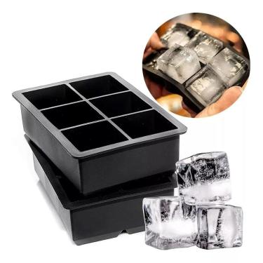 Imagem de Forma de Gelo em Silicone 6 Cubos Grande Preto - Ideal para Drinks, Festas e Reuniões