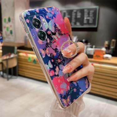 Imagem de Easyscen Capa para OnePlus Nord N300 5G (6,5 polegadas) Capa protetora à prova de choque para meninas e mulheres linda cor floral borboleta TPU com suporte de anel