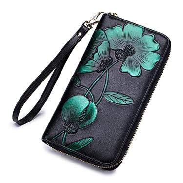 Imagem de WYUYIWH Carteira feminina de couro genuíno com bloqueio de RFID, porta-cartão de crédito, bolsa com zíper, bolsa de viagem feminina clutch (Z-Green), Z-verde