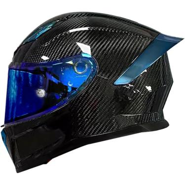 Imagem de Capacete De Motocicleta De Fibra De Carbono, Capacete De Motocicleta Facial Com Asa De Cauda, Capacete De Motocicleta Aprovado Pelo Dot/Ece Capacete De Bicicleta De Rua Para Hom, X, XXL(61-62CM)