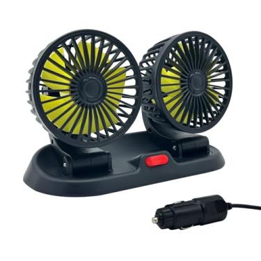 Imagem de VOJKOREL Ventilador ajustável para carro, design de cabeça dupla, ajustável em 2 velocidades, ventilador portátil giratório de 360°, acendedor de cigarro de 12 V, adequado para caravana, sedã, SUV.