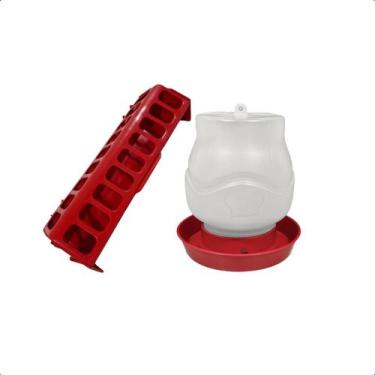 Imagem de Kit Comedouro Calha 30cm e Bebedouro Com Rosca 3,25L P/ Aves - AVIPET