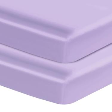 Imagem de Entisn Pacote com 2 lençóis de cetim para berço, 71 x 132 x 20 cm, macio para bebês, roxo claro, protetor para pele e cabelo