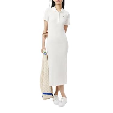 Imagem de Lacoste Vestido polo feminino longo de algodão canelado, Farinha, 34