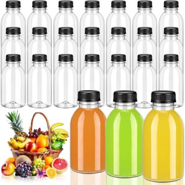 Imagem de Blushtier 24 garrafas de plástico com tampas, garrafas de plástico redondas vazias para sucos, recipientes portáteis transparentes reutilizáveis para suco de água Kombucha Smoothies (227 g)