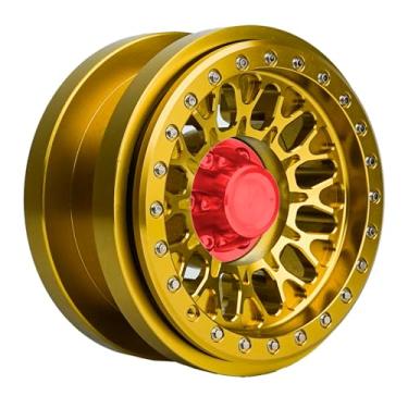 Imagem de BEAXTURBO Racing Upgrade Parts CNC 2.9''Aluminum Bead Lock Wheel for Axial SCX6 Trail Honcho Gold 1/6 (Gold-red)