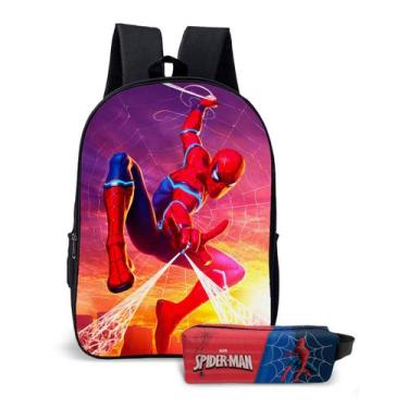 Imagem de Kit Mochila Com Estojo Escolar Infantil Super-Herói Aranha Menino Esti