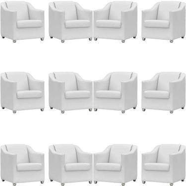 Imagem de Kit 12 Poltronas Mila Corino Cores Pé De Plástico Cromado - Branco Corino