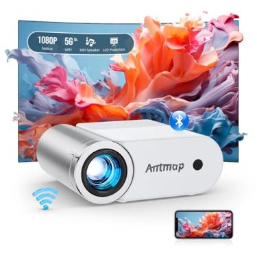 Imagem de Antmap Mini projetor com WiFi e Bluetooth, projetor portátil para iPhone 1080P, compatível com projetor externo WiFi sem fio para quarto, compatível com telefone/pad/laptop/TV Stick