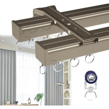 Imagem de Trilho De Cortina De Teto Duplo De Alumínio, Cortina Trilhos Duplos De Montagem Em Teto Ou Parede Trilhos De Cortina Resistentes Para Sala De Estar, Quarto, D, Gold (Side Mount), 4m(13.1ft)