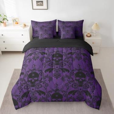Imagem de Conjunto de cama de damasco jacquard em uma bolsa, vintage, damasco, 7 peças, para meninos e meninas, conjunto de cama de caveira de açúcar, inclui edredom, lençóis, fronhas e fronhas, roxo vintage