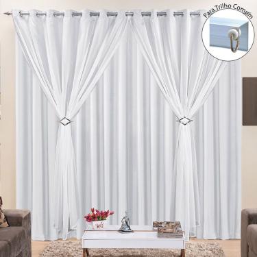 Imagem de Cortina Jéssica 4,00M X 2,80M Tecido Microfibra Com Voal Exclusiva Para Trilho Comum - Branco