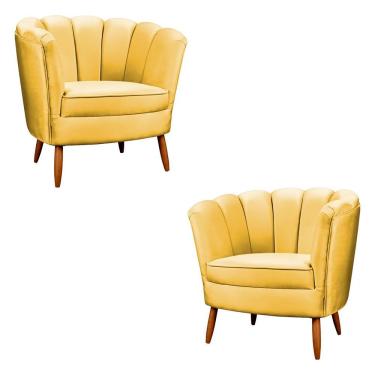 Imagem de Kit 2 Poltronas Decorativa Ariel Petala Com Pés De Madeira Star Confort Amarelo