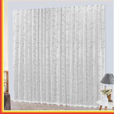 Imagem de Cortina Charme Em Renda Com Voal 4,00 X 2,50 Para Varão - Branca