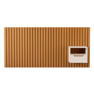 Imagem de Cabeceira Ripada Cama Casal Com 1 Mesa Turim Nature Pérola