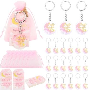 Imagem de Serencatcher Lembrancinhas De Festa Twinkle Little Star, 72 Peças, Decorações Para Chá Bebê Over The Moon, Chaveiros Rosa, Etiquetas Agradecimento, Saquinhos Organza Revelação Do Sexo