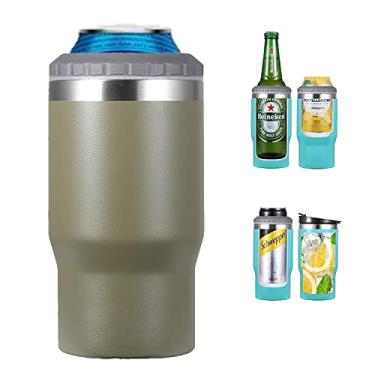 Imagem de Gteller Isolador De Latas/Garrafas Aço Inoxidável 4 Em 1, Tampas Bidirecionais 14 Oz, Refrigerador Latas Com Isolamento Térmico, Suporte Para Garrafas Cerveja (Olivácea)