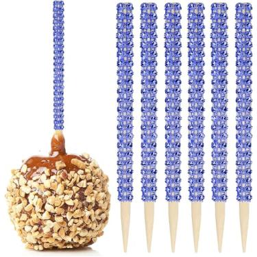 Imagem de MGWOTH 32 Peças De Palitos Bambu Brilhantes Para Maçãs Doces, Espetos Madeira Caramelizada Com Strass E Malha Diamante, Decoração Guloseimas Frutas Mesa Sobremesa, Chá, Aniversário, Casamento, Natal