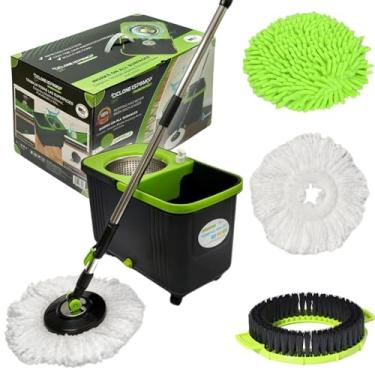 Imagem de CICLONE ISPINMOP Esfregão Giratório E Balde P Ss 003 Com 1 Escova De Piso Chenille Para Lavagem Carros Limpeza Doméstica Escritório - 360 Graus Cabo Aço Inoxidável 61''