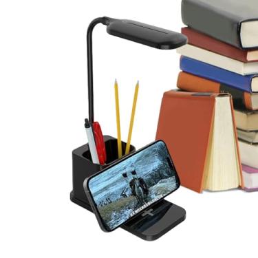 Imagem de Luminária De Mesa Regulável - Lâmpada LED Com Carregamento Sem Fio | Iluminação Portátil Cuidado Visual Para Celular E Organizador De Canetas Escritório Casa Leitura Quarto