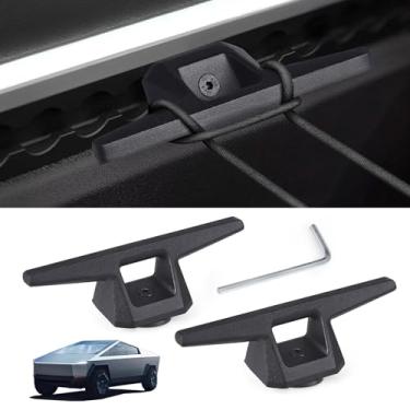 Imagem de CNSPEED Gancho de trilho L compatível com acessórios Tesla Cybertruck 2025 2024 2023, trilho de trilho de cama de aço resistente estilo OEM para acessórios Cybertruck (2 ganchos)