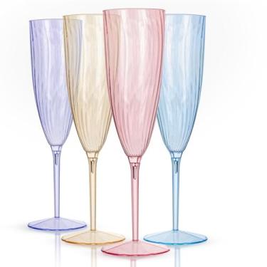 Imagem de WDF 12 peças de taças de champanhe coloridas de plástico - 170 g taças de champanhe descartáveis coloridas - perfeitas para casamento/festas/aniversário