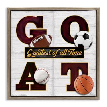 Imagem de Stupell Industries GOAT with Sports Balls Brown Framed Floater Canvas Wall Art Design por Mollie B., 25 x 25