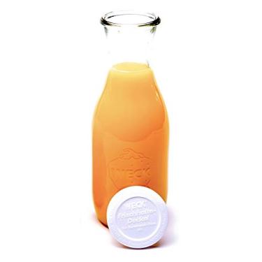 Imagem de Weck Frasco de vidro para suco de 1,020 g com tampa de vidro, mantém a tampa fresca, anel de borracha e grampos de aço, pote de 1 litro adequado para sucos, leite, água e vinho, boca larga para servir clássico