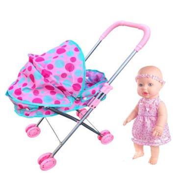 Imagem de Kit Boneca Bebe Sapekinha Faz Xixi Fralda Mamadeira Carrinho - DM Toys