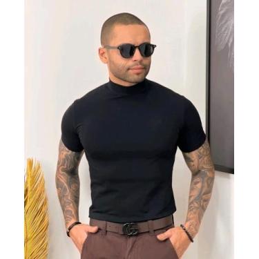 Imagem de Camiseta Masculina Preta Gola Alta Manga Curta Slim - LIFESTYLE, M
