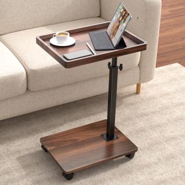 Imagem de Mesa de canto de mesa C, altura ajustável, bandeja giratória de 360° para espaços pequenos, mesas de sofá que deslizam para baixo, mesas laterais em forma de C, sala de estar e quarto para sofá, cama,