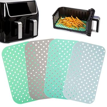 Imagem de Cee & Dee Forros reutilizáveis de silicone para fritadeira a ar - forros retangulares para fritadeira a ar de 25,9 x 14,5 cm Power XL cesta dupla 10 qt Air Fryer e cesta dupla para fritadeira a ar de